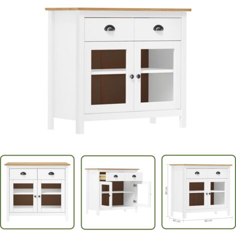 The Living Store Buffet Hill Blanc 90x40x80 cm Bois de pin solide - Buffet - Meuble De Rangement - Commode - Mobilier - Bois De Pin (1/4)
