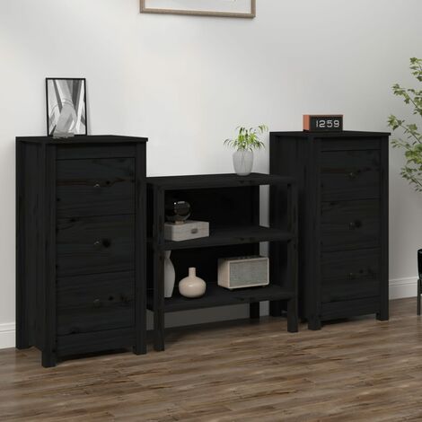 Lot de 2 Buffets Vintages,Enfilades Noir 40x35x80 cm Bois massif de pin -TZ78915 (1/5)