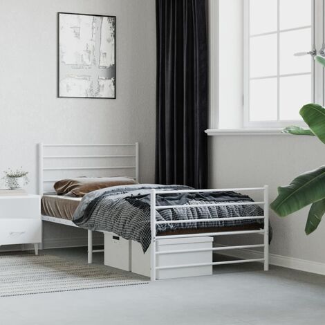 Lit Adulte avec tête de lit magnifique - Cadre de lit métal pour Chambre,Matériau durable/pied de lit blanc 100x190cm -22545 (1/5)