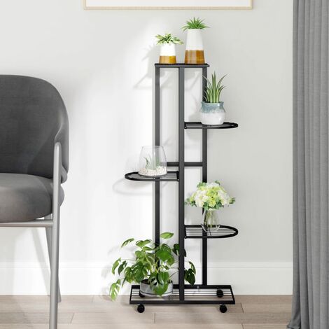 Bac à fleurs,Jardinière à 5 niveaux avec roues 44x23x100 cm Noir Fer -10614 (1/5)