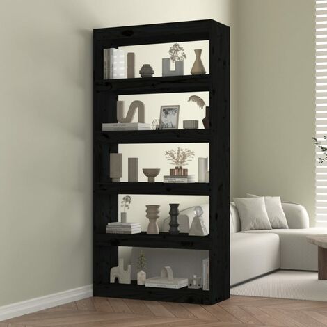 Bibliothèque, Étagère de Rangement, Séparateur de pièce, Meuble pour Dossier Noir 80x30x167,4 cm Pin solide AXZ85478 (1/5)