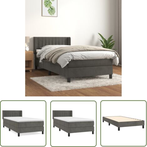 The Living Store Sommier à lattes de lit et matelas Gris foncé 80x200 cm Velours - Lit Plateforme - Lit Velours - Lit Double - Literie - Chambre À Coucher (1/5)
