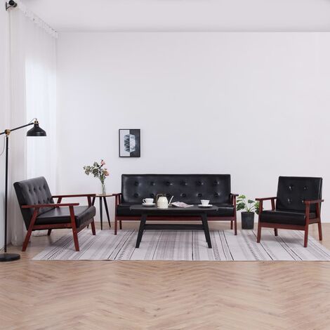 Lot de 3 Ensemble de canapés,Sofa Charm Noir Similicuir -Q1768 (1/5)
