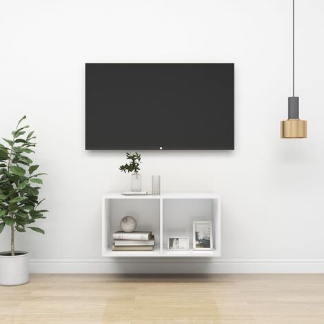 Meuble TV mural, Banc TV, Meuble TV suspendu, Lowboard Blanc 37x37x72 cm Aggloméré YHJ38579 (1/5)