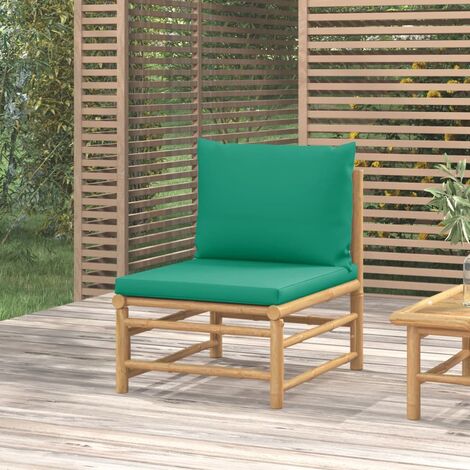 Canapé central de jardin, Canapé d'extérieur, Banc de jardin avec coussins vert bambou MJU2668 (1/5)