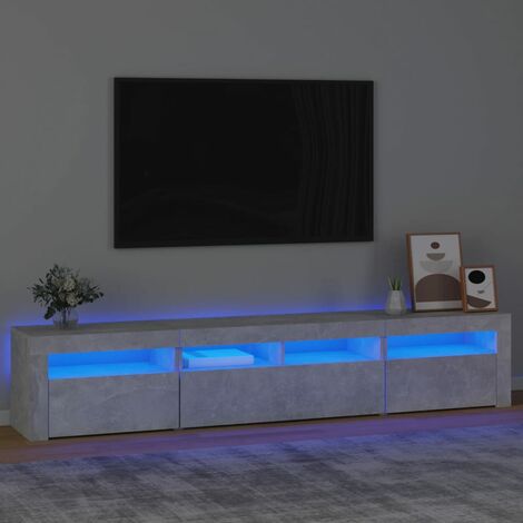 Meuble TV avec lumières LED, Banc TV, Support de Télévision, Meuble TV de salon Gris béton 210x35x40 cm YHJ42058 (1/5)