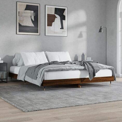 Lit double-120 x 200 cm, Cadre de lit, Lit adulte, Structure de lit chêne marron 120x200 cm bois d'ingénierie PDKEI76434 (1/5)
