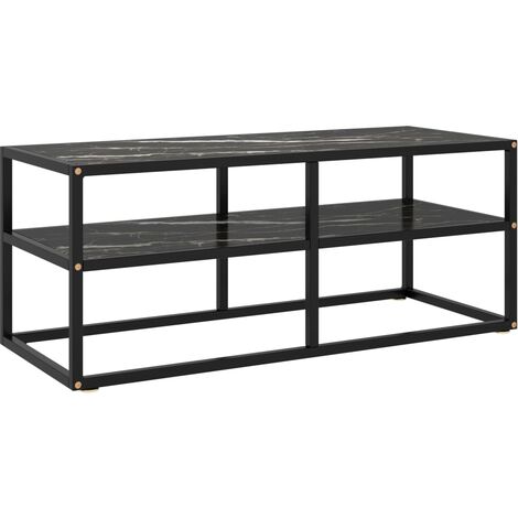 Meuble TV, Banc TV, Support pour Téléviseur, Meuble de Salon noir avec verre marbre noir 100x40x40 cm YHJ75219 (1/5)