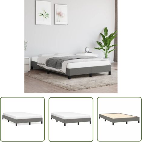 The Living Store Cadre de lit sans matelas gris foncé 120x200 cm tissu - Cadre De Lit - Lit Double - Literie - Meuble Chambre - Sommier (1/5)