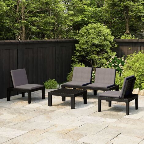 Salon de jardin 4 pcs,Mobilier de terrasse,Table et Chaise pour Relax avec coussins Plastique Gris -YZ566646 (1/5)