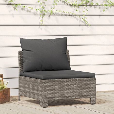 Canapé central de jardin, Canapé d'extérieur, Banc de jardin avec coussin Gris Résine tressée MJU6277 (1/5)
