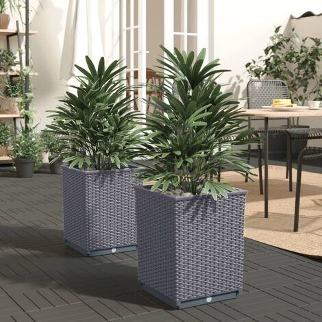 Lot de 2 Jardinières,Bac à fleurs gris foncé 30x30x37 cm polypropylène -22313 (1/5)