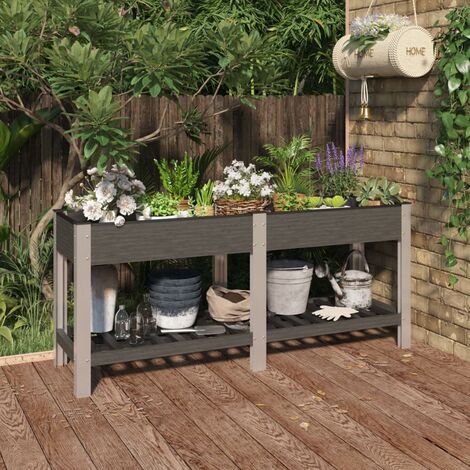 Jardinière,Lit surélevé de jardin,bac à plantes avec étagère Gris 175x50x75 cm WPC - DH54071 (1/5)