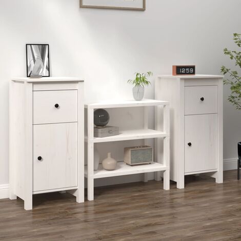 Lot de 2 Buffets Vintages,Enfilades Blanc 40x35x80 cm Bois massif de pin -TZ16369 (1/5)