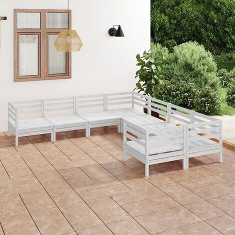 8 pcs Salon de jardin, Ensemble table et chaises de jardin, Meuble de jardin Bois de pin massif Blanc MKW429368 (1/5)