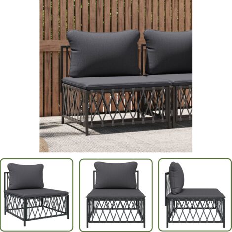 The Living Store Canapé central de jardin avec coussins anthracite tissu tissé - Canapé De Jardin - Mobilier De Jardin - Canapé Extérieur - Salon De Jardin - Ensemble De Jardin (1/5)