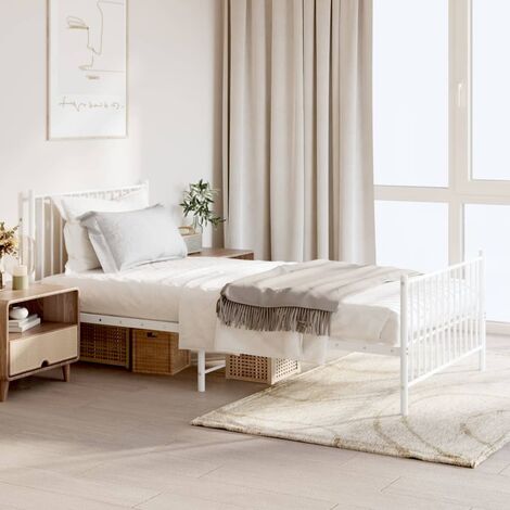 Lit Adulte avec tête de lit magnifique - Cadre de lit métal pour Chambre,Matériau durable/pied de lit blanc 100x200cm -86065 (1/5)