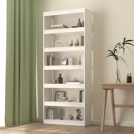 Bibliothèque, Étagère de Rangement, Séparateur de pièce, Meuble pour Dossier Blanc 80x30x199,5cm Pin solide AXZ85146 (1/5)