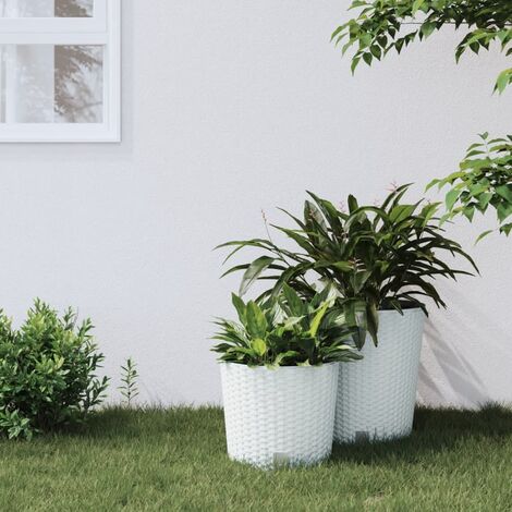 Bac à fleurs,Jardinière et intérieur amovible blanc 15 /15,3 L rotin PP -70304 (1/5)