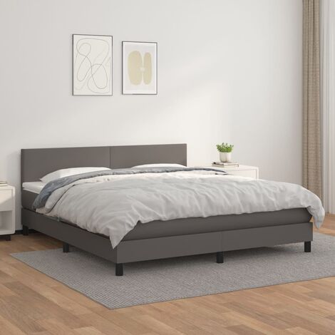 Lit adulte,Lit avec Sommier et Matelas confortable pour Chambre,Ensemble Lit à sommier tapissier Gris 180x200 cm Similicuir -BVN68177 (1/5)