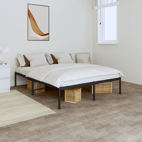 Lit double-150 x 200 cm, Cadre de lit, Lit adulte, Structure de lit métal noir 150x200 cm PDKEI67859 (1/5)