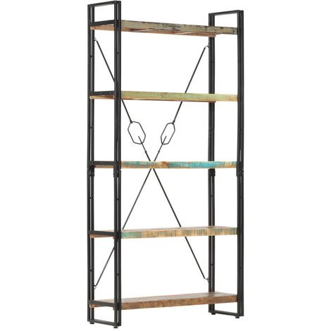 Bibliothèque, Étagère de Rangement, Meuble pour Dossier, Armoire de Rangement 5 niveaux 90x30x180 cm Bois solide de récupération AXZ25445 BonneVie (1/5)