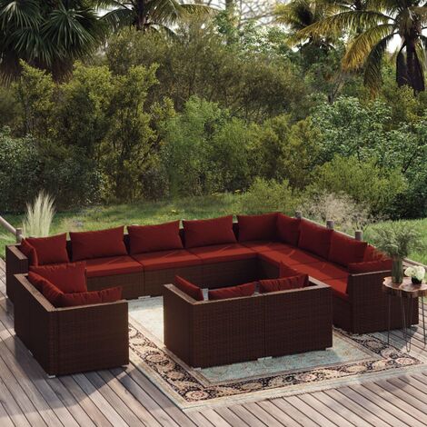 Salon de jardin 12 pcs,Mobilier de terrasse,Table et Chaise pour Relax avec coussins Marron Résine tressée -YZ862912 (1/5)