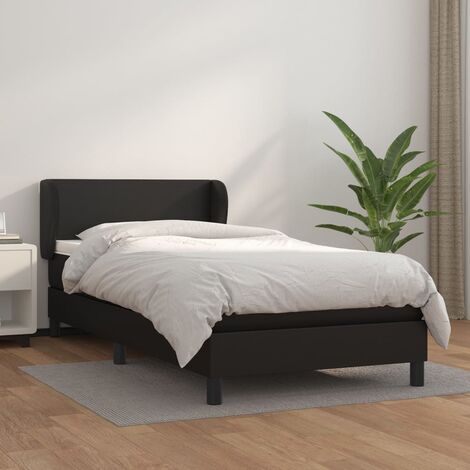 Lit Adulte Confortable - Lit à sommier tapissier avec matelas pour Chambre Noir 90x190 cm Similicuir BV59746 (1/5)