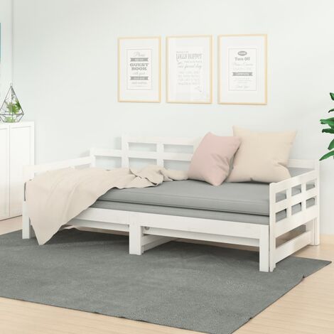 Lit Adulte,Lit coulissant pour Salon Chambre Blanc Bois de pin solide 2x(80x200) cm -VA52529 (1/5)