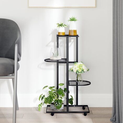 Bac à fleurs,Jardinière à 4 niveaux avec roues 44x23x80 cm Noir Fer -16596 (1/5)