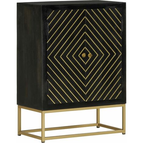 Buffet, Meuble de Rangement, Armoire de Cuisine avec 2 portes noir et doré 55x30x75 cm manguier RDS7420 (1/5)