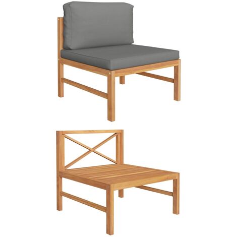 Canapé central de jardin Canapé Relax avec coussins gris foncé Bois de teck solide -BV15970 (1/5)