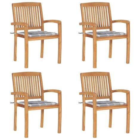 4 pcs Chaises de jardin empilables avec coussins, Fauteuils Extérieur, Sièges confortable Teck solide BGT30531 (1/5)