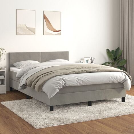 Ensemble Lit Adulte avec Sommier et Matelas confortable,Lit à sommier tapissier et matelas Gris clair 140x190cm Velours -BVN45968 (1/5)