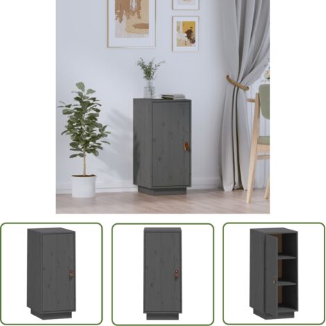 The Living Store Buffet Gris 34x40x75 cm Bois massif de pin - Buffet - Meuble De Rangement - Commode - Armoire - Bois Massif (1/5)