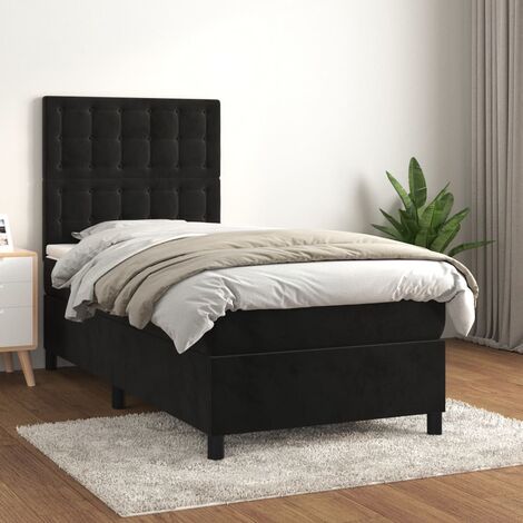 Lit adulte,Lit avec Sommier et Matelas confortable pour Chambre,Ensemble Lit à sommier tapissier Noir 90x190 cm Velours -BVN29243 (1/5)