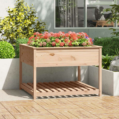 Bac à fleurs,Jardinière avec étagère 111,5x111,5x81 cm Bois massif de pin -54756 (1/5)