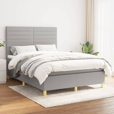 Lit Adulte Sommier et Matelas,Lit à sommier tapissier avec matelas Gris clair 140x190cm Tissu -BVN78357 (1/5)