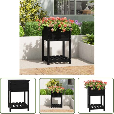 Furniture Limited - Jardinière avec étagère Noir 54x54x81 cm Bois (1/5)