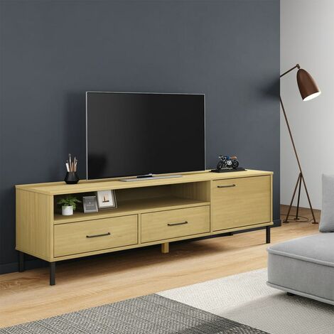 Meuble TV avec pieds, Banc TV, Support de Télévision, Meuble TV de salon en métal Marron Bois de pin massif OSLO YHJ59670 (1/5)