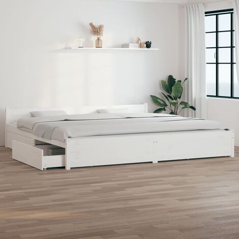 Lit double-180 x 200 cm, Cadre de lit avec tiroirs, Lit adulte, Structure de lit Blanc 180x200 cm Super King PDKEI65762 (1/5)