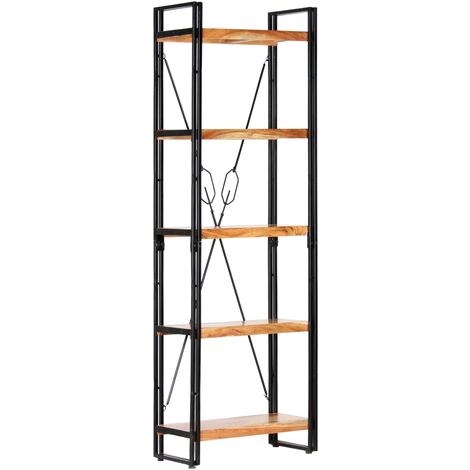 Bibliothèque à 5 niveaux, Étagère de Rangement, Meuble pour Dossier, Armoire de Rangement 60x30x180 cm Bois d'acacia solide AXZ93805 (1/5)