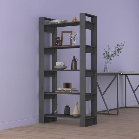 Bibliothèque, Étagère de Rangement, Séparateur de pièce, Meuble pour Dossier Gris 80x35x160 cm Bois massif AXZ81937 (1/5)