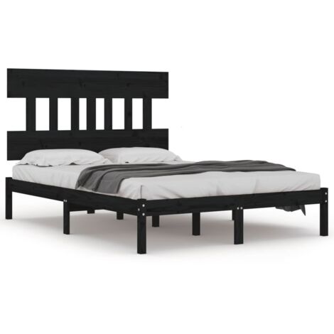 Lit double-200 x 200 cm, Cadre de lit, Lit adulte, Structure de lit Noir Bois massif PDKEI85438 (1/5)