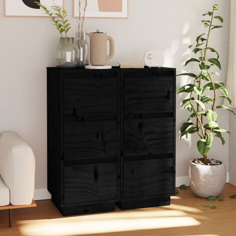 Lot de 2 Buffets Vintages,Enfilades Noir 32x34x75 cm Bois massif de pin -TZ40853 (1/5)