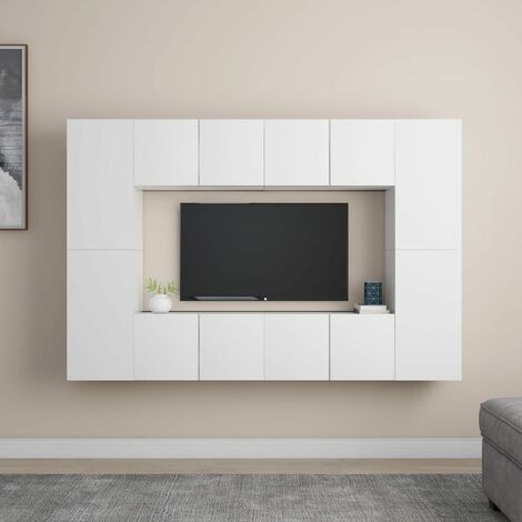 Lot de 8 Meubles TV - Armoire Télévision Moderne Banc TV Blanc Aggloméré -FR64706 (1/5)