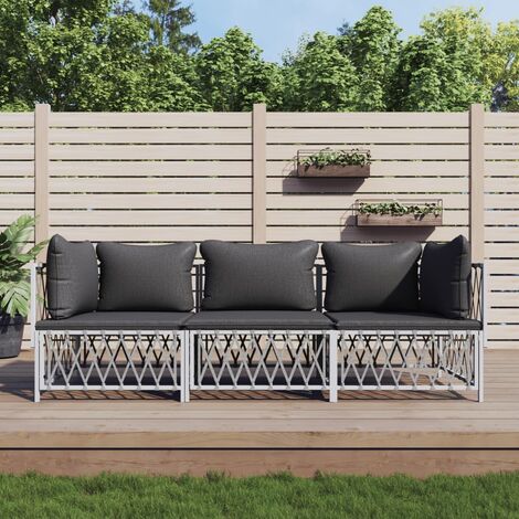 Salon de jardin avec coussins 3 pcs,Mobilier de terrasse,Table et Chaise pour Relax blanc acier -YZ624829 (1/5)