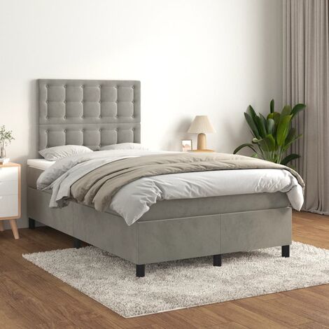 Ensemble Lit Adulte avec Sommier et Matelas confortable,Lit à sommier tapissier et matelas Gris clair 120x200cm Velours -BVN28606 (1/5)