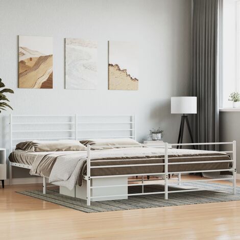 Lit Adulte avec tête de lit magnifique - Cadre de lit métal pour Chambre,Matériau durable/pied de lit blanc 193x203cm -68340 (1/5)