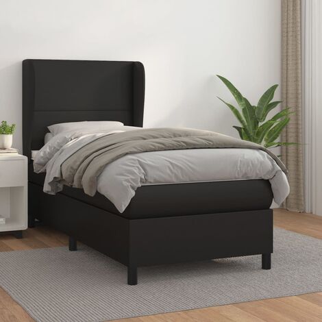 Lit Adulte Fonctionnel - Lit à sommier tapissier avec matelas pour Couchage Noir 100x200 cm Similicuir BV68541 (1/5)